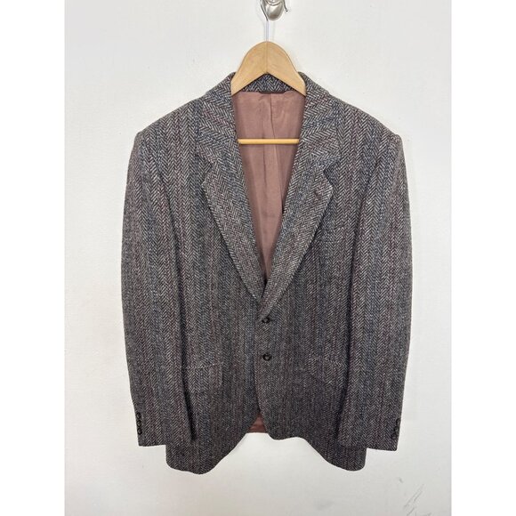 TRADITION TWEED Gray Blue Red Herringbone Wool Blazer Men’s 44L Heavy Tweed